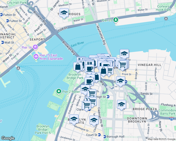 map of restaurants, bars, coffee shops, grocery stores, and more near 10 Old Fulton Street in Brooklyn