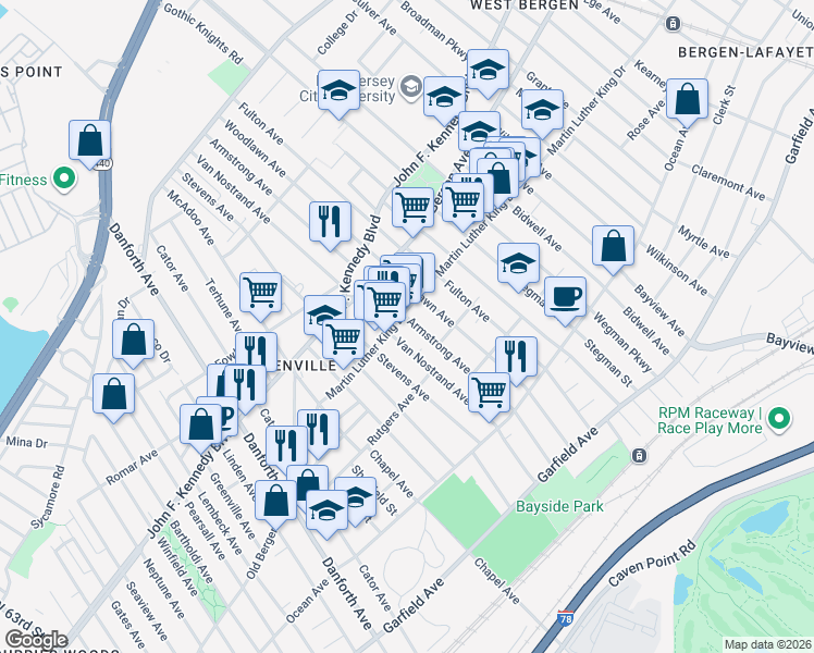 map of restaurants, bars, coffee shops, grocery stores, and more near 110 Van Nostrand Avenue in Jersey City