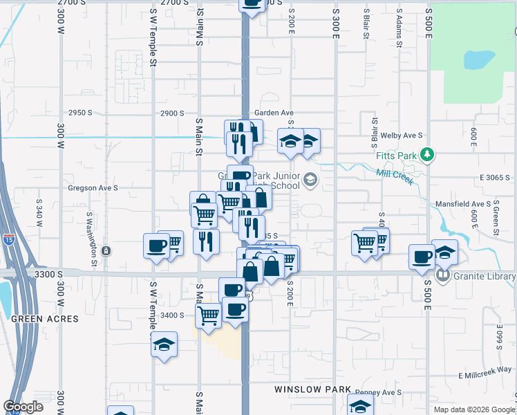 map of restaurants, bars, coffee shops, grocery stores, and more near 3149 State Street in South Salt Lake
