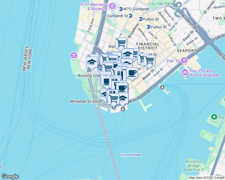 map of restaurants, bars, coffee shops, grocery stores, and more near in New York