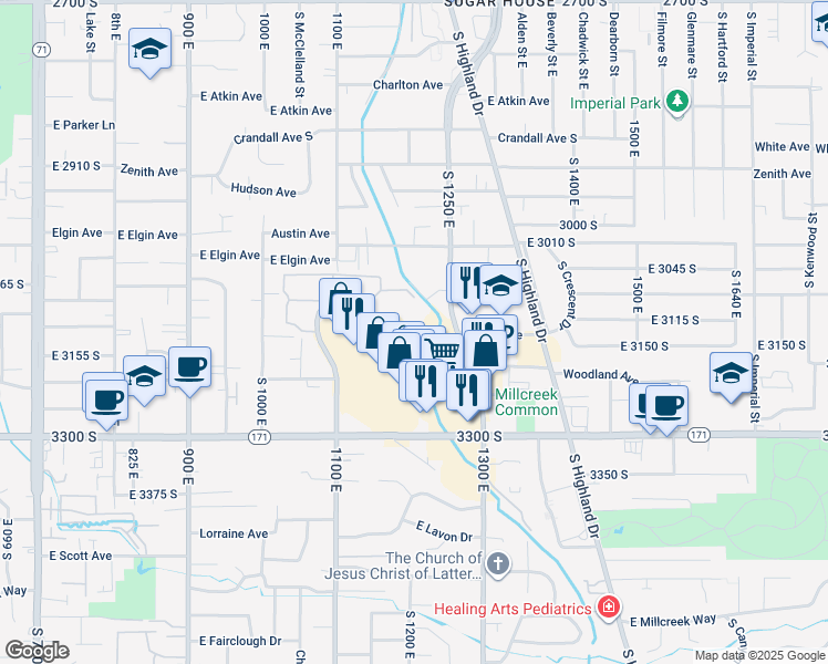 map of restaurants, bars, coffee shops, grocery stores, and more near 1245 Brickyard Road in Salt Lake City