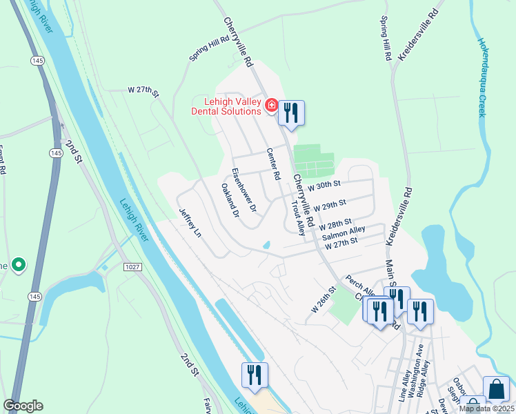 map of restaurants, bars, coffee shops, grocery stores, and more near 3015 Eisenhower Drive in Northampton