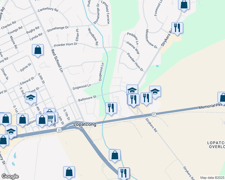 map of restaurants, bars, coffee shops, grocery stores, and more near 251 Windmill Court in Phillipsburg