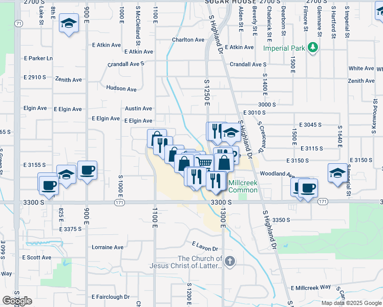 map of restaurants, bars, coffee shops, grocery stores, and more near 1245 Brickyard Road in Salt Lake City