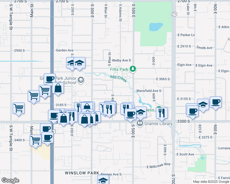 map of restaurants, bars, coffee shops, grocery stores, and more near 422 East Lambourne Avenue in South Salt Lake