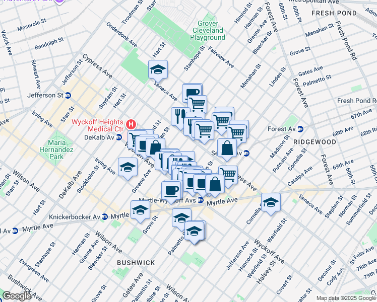 map of restaurants, bars, coffee shops, grocery stores, and more near in Queens