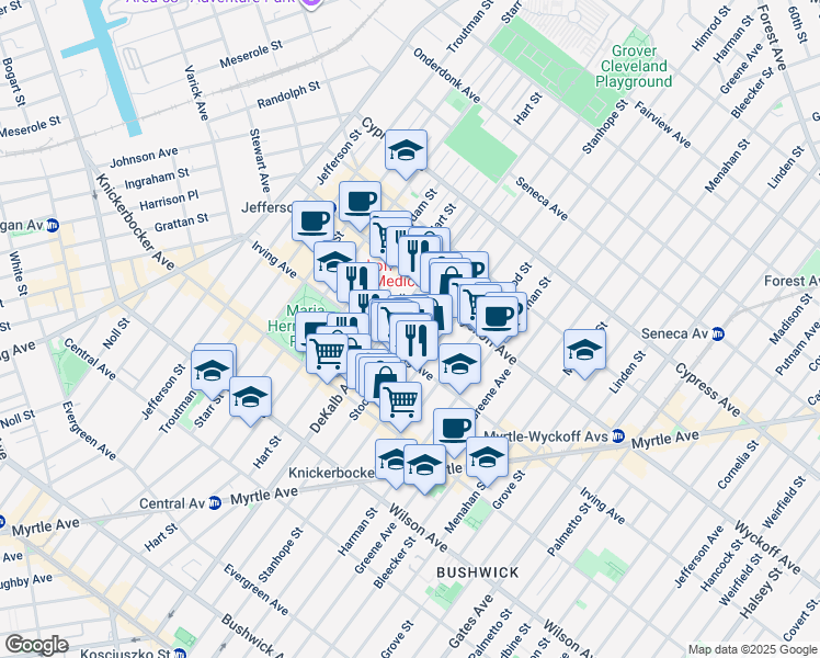 map of restaurants, bars, coffee shops, grocery stores, and more near in Brooklyn