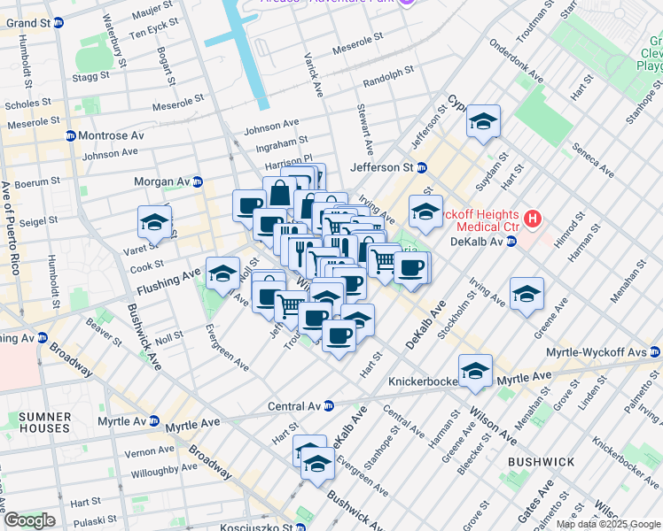 map of restaurants, bars, coffee shops, grocery stores, and more near in Brooklyn