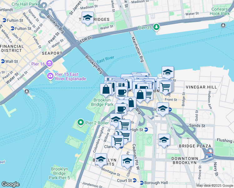 map of restaurants, bars, coffee shops, grocery stores, and more near 10 Old Fulton Street in Brooklyn