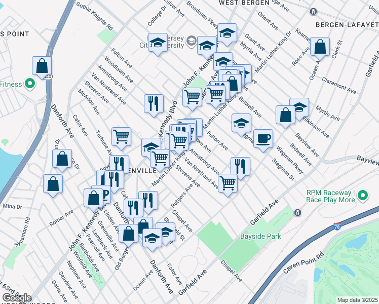 map of restaurants, bars, coffee shops, grocery stores, and more near in Jersey City