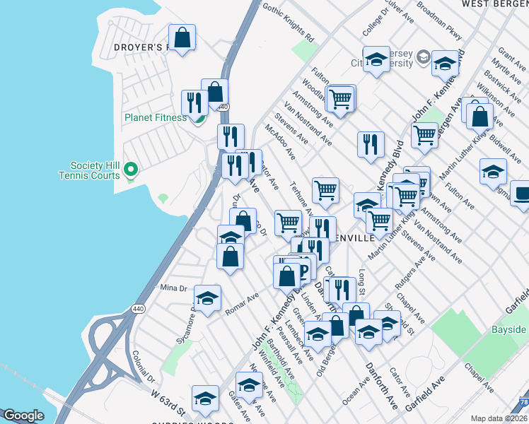 map of restaurants, bars, coffee shops, grocery stores, and more near 339 Danforth Avenue in Jersey City