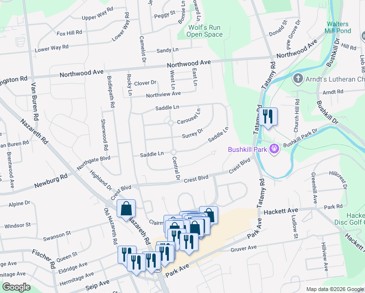 map of restaurants, bars, coffee shops, grocery stores, and more near 39 Central Drive in Easton