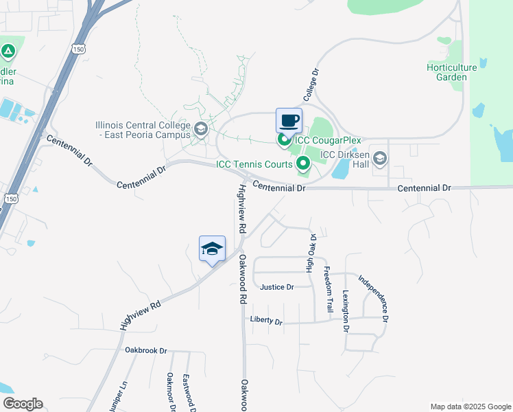 map of restaurants, bars, coffee shops, grocery stores, and more near 1660-1898 Highview Road in East Peoria