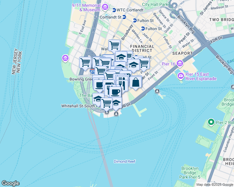 map of restaurants, bars, coffee shops, grocery stores, and more near in New York