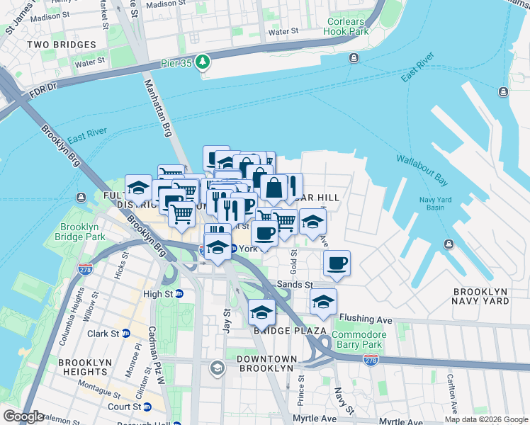 map of restaurants, bars, coffee shops, grocery stores, and more near 230 Water Street in Brooklyn