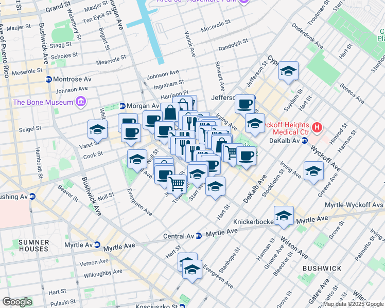 map of restaurants, bars, coffee shops, grocery stores, and more near in Brooklyn