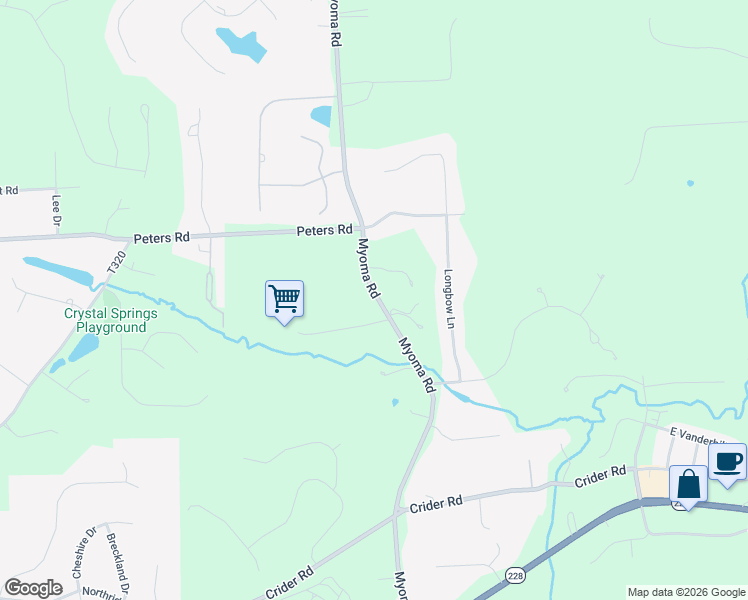map of restaurants, bars, coffee shops, grocery stores, and more near 418 Tess Lane in Mars