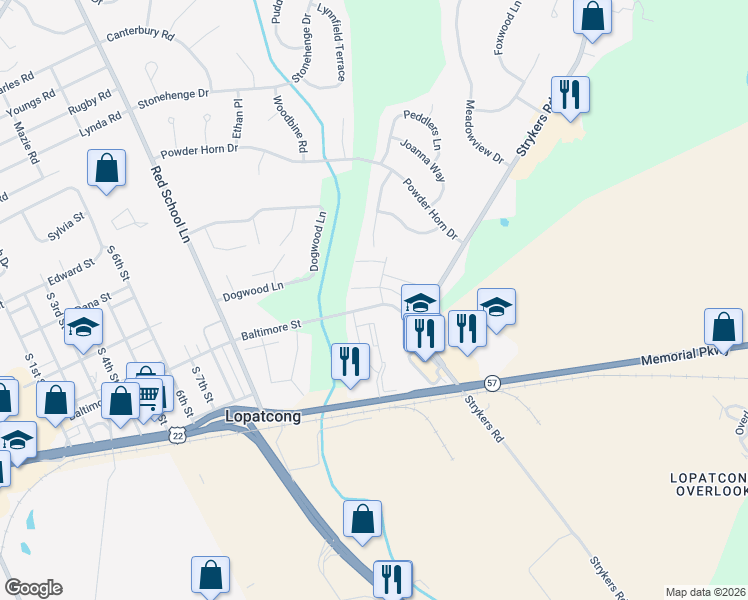 map of restaurants, bars, coffee shops, grocery stores, and more near 7101 Bo Boulevard in Lopatcong