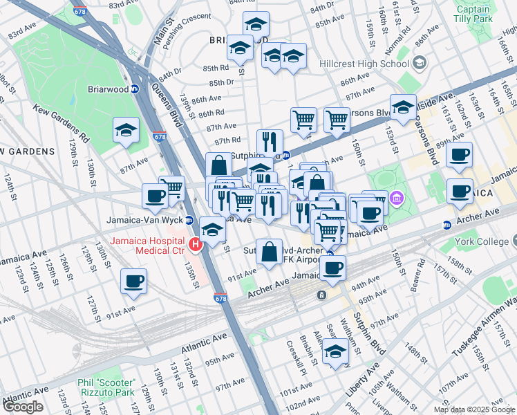 map of restaurants, bars, coffee shops, grocery stores, and more near in Queens