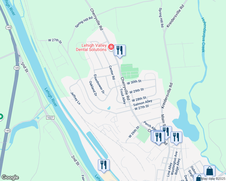 map of restaurants, bars, coffee shops, grocery stores, and more near 247 West 30th Street in Northampton