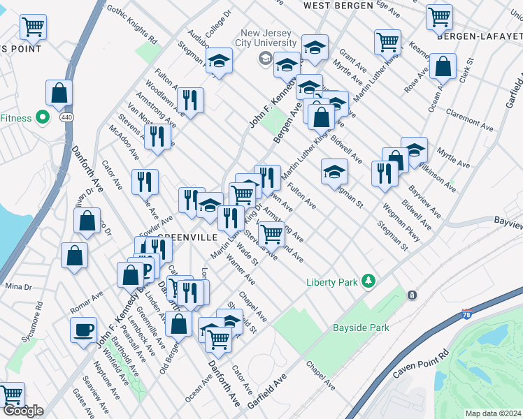 map of restaurants, bars, coffee shops, grocery stores, and more near in Jersey City