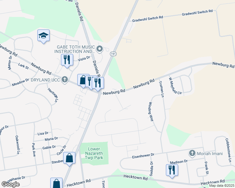map of restaurants, bars, coffee shops, grocery stores, and more near 4321 Newburg Road in Bethlehem