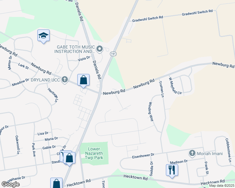 map of restaurants, bars, coffee shops, grocery stores, and more near 4321 Newburg Road in Bethlehem
