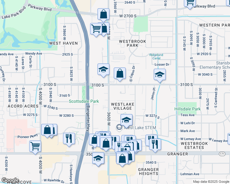 map of restaurants, bars, coffee shops, grocery stores, and more near 3133 3600 West in West Valley City