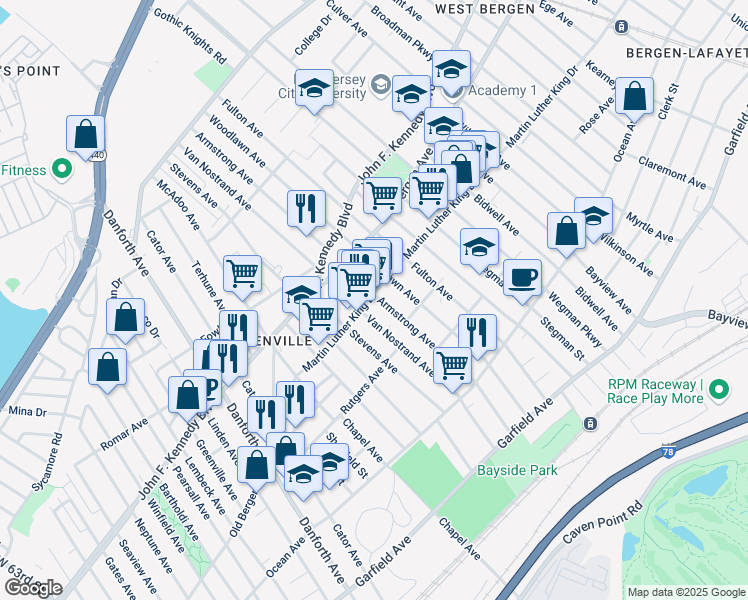 map of restaurants, bars, coffee shops, grocery stores, and more near 110 Van Nostrand Avenue in Jersey City