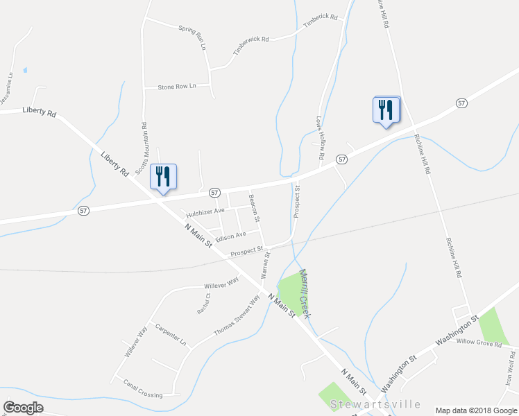 map of restaurants, bars, coffee shops, grocery stores, and more near 707 Beacon Street in Stewartsville