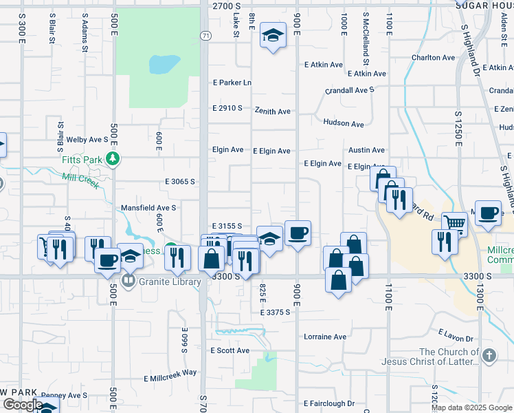 map of restaurants, bars, coffee shops, grocery stores, and more near 789 East 3155 South in Salt Lake City