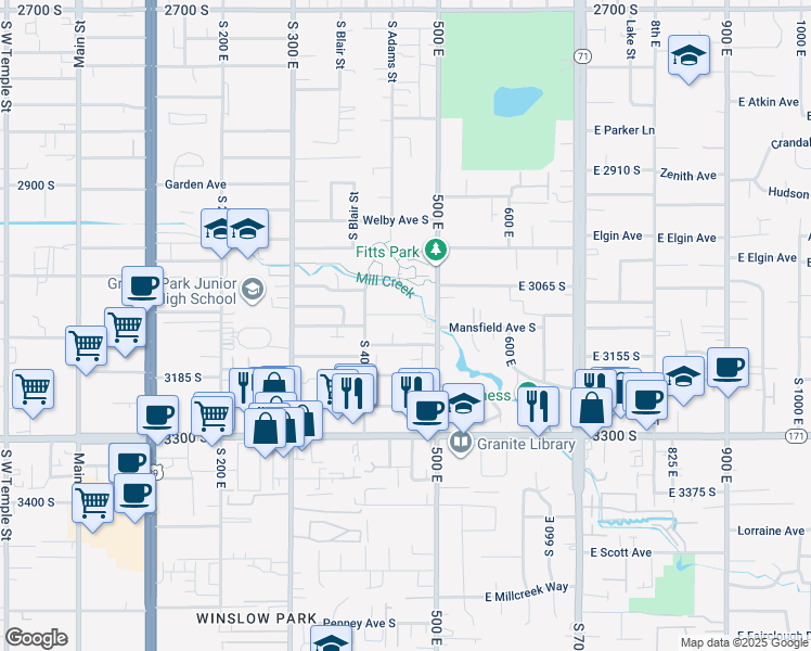 map of restaurants, bars, coffee shops, grocery stores, and more near 474 East Lambourne Avenue in South Salt Lake