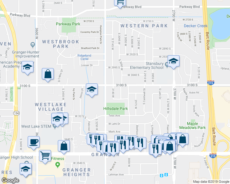 map of restaurants, bars, coffee shops, grocery stores, and more near 3171 3140 West in West Valley City