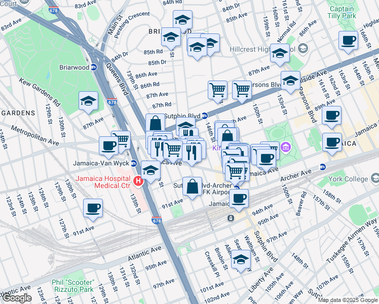 map of restaurants, bars, coffee shops, grocery stores, and more near in Queens
