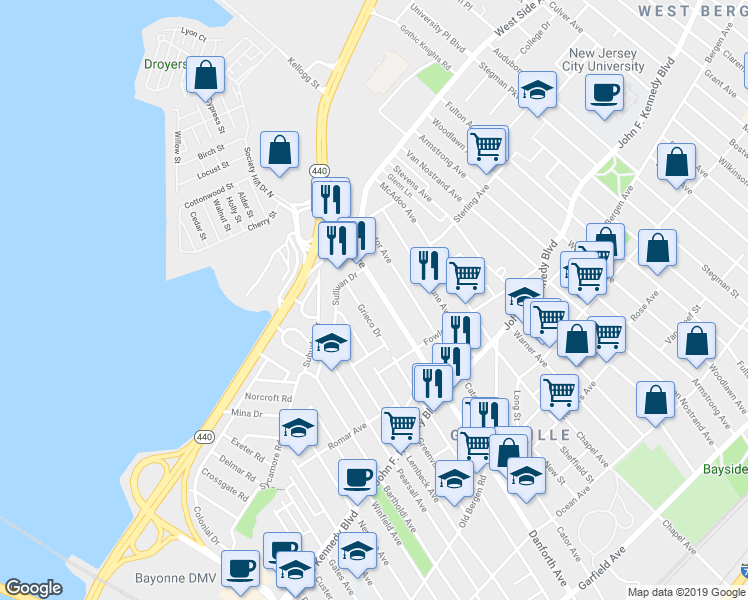 map of restaurants, bars, coffee shops, grocery stores, and more near 339 Danforth Avenue in Jersey City