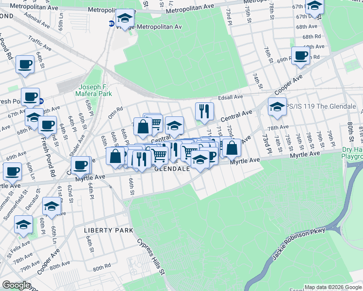 map of restaurants, bars, coffee shops, grocery stores, and more near in New York