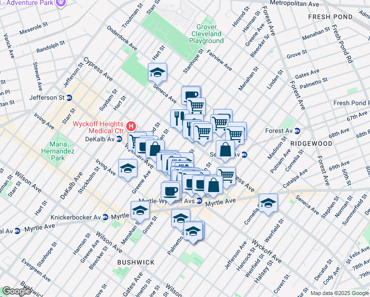 map of restaurants, bars, coffee shops, grocery stores, and more near 428 Bleecker Street in Brooklyn