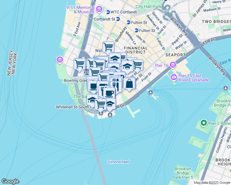 map of restaurants, bars, coffee shops, grocery stores, and more near in New York