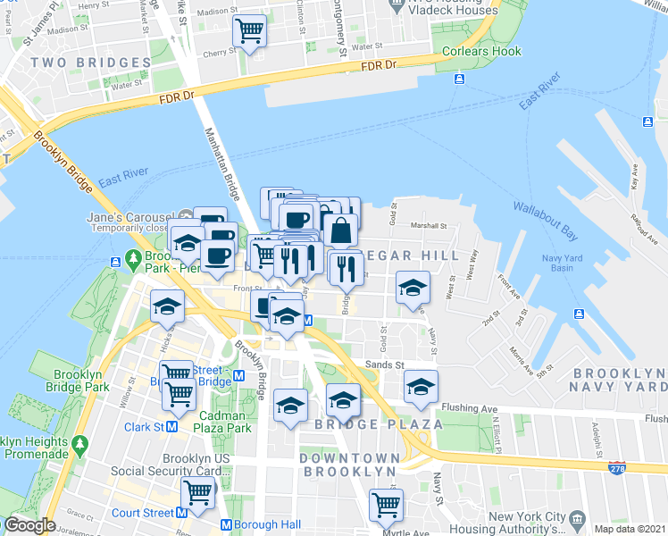 map of restaurants, bars, coffee shops, grocery stores, and more near 6062 John Street in Brooklyn
