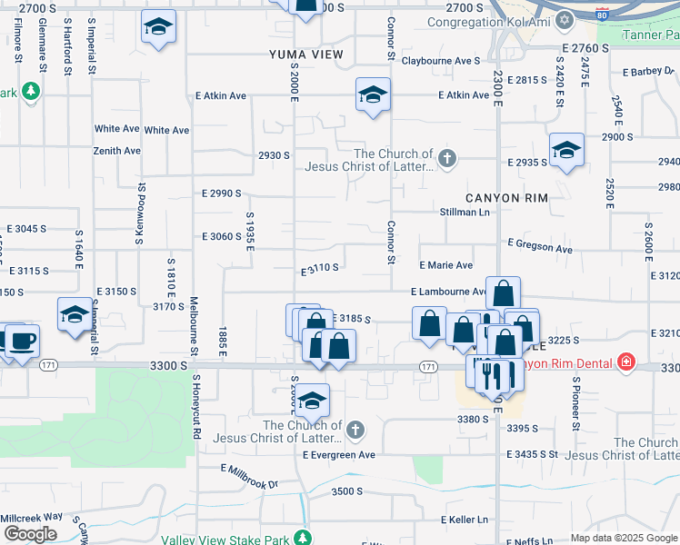 map of restaurants, bars, coffee shops, grocery stores, and more near 2048 Bell Tower Lane South in Salt Lake City