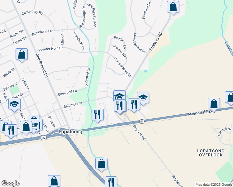 map of restaurants, bars, coffee shops, grocery stores, and more near 387 Shannon Street in Phillipsburg