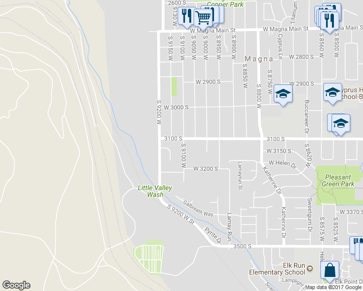 map of restaurants, bars, coffee shops, grocery stores, and more near 9116 3100 South in Magna