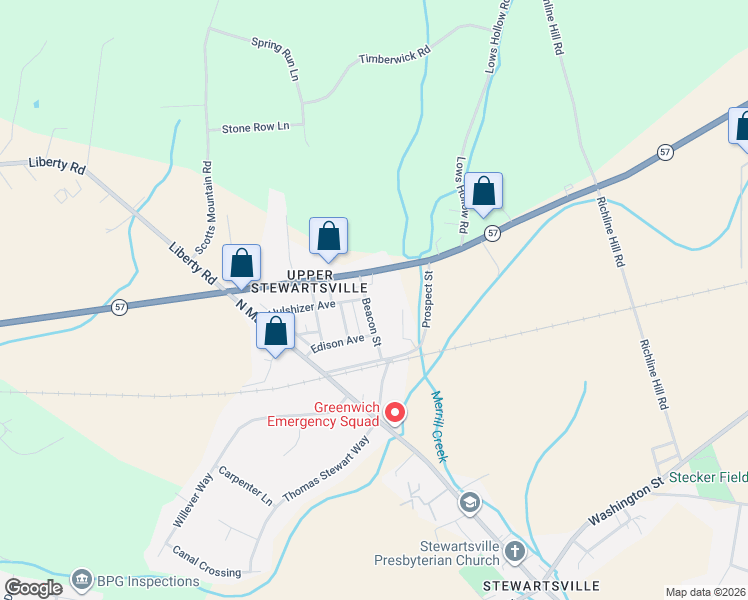map of restaurants, bars, coffee shops, grocery stores, and more near 728 New Jersey 57 in Stewartsville