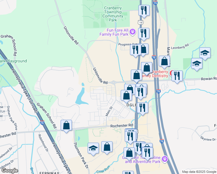 map of restaurants, bars, coffee shops, grocery stores, and more near 700 Withers Park Drive in Cranberry Township