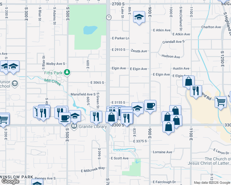 map of restaurants, bars, coffee shops, grocery stores, and more near 731 Lisonbee Avenue South in Millcreek