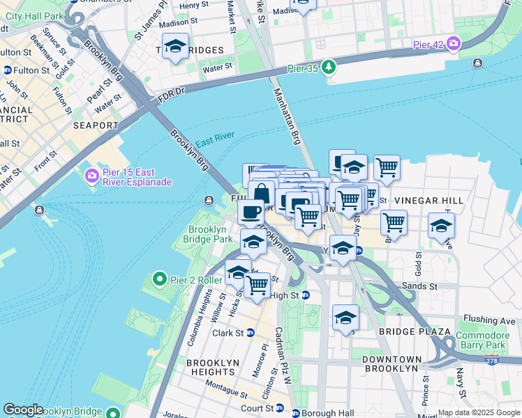 map of restaurants, bars, coffee shops, grocery stores, and more near Dock St & Old Dock St in Brooklyn