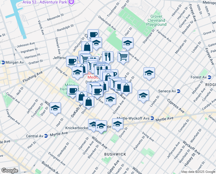 map of restaurants, bars, coffee shops, grocery stores, and more near in Brooklyn