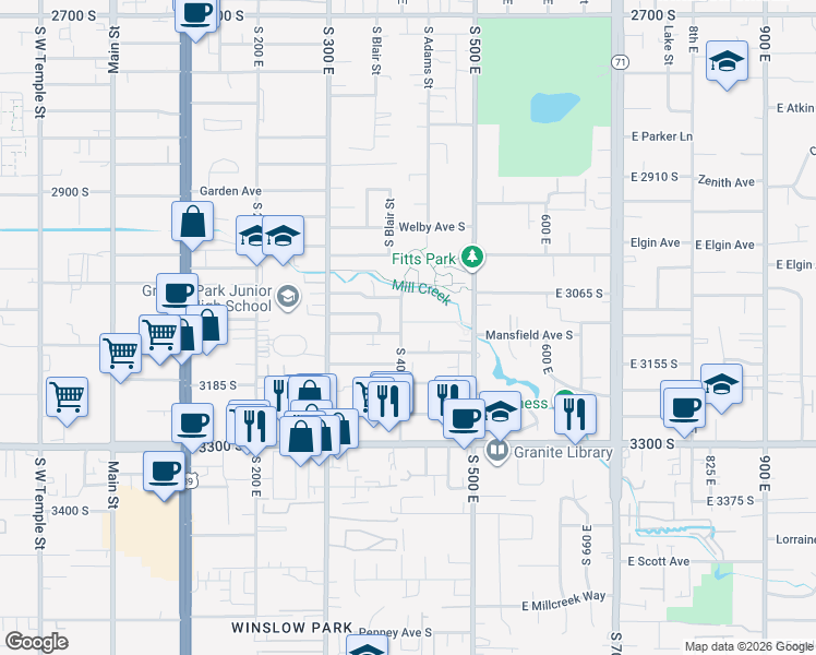 map of restaurants, bars, coffee shops, grocery stores, and more near 408-410 East Granite Avenue in South Salt Lake