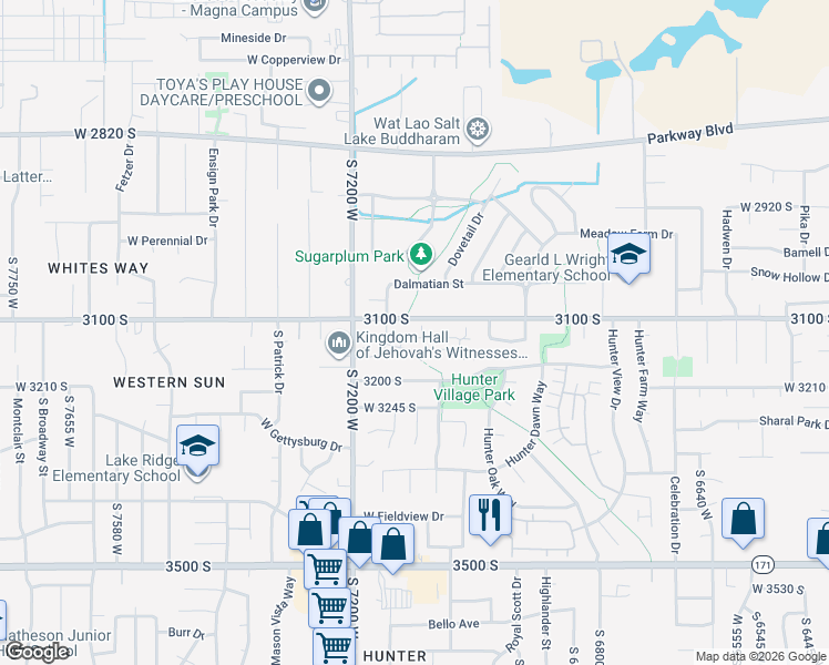 map of restaurants, bars, coffee shops, grocery stores, and more near 7094 West 3100 South in West Valley City