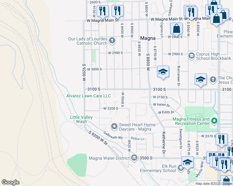 map of restaurants, bars, coffee shops, grocery stores, and more near 3119 South 9000 West in Magna